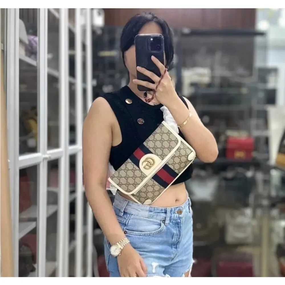 Women's Gucci brown/white GG canvas web
Ophedia Belt bag 80cm/32" adjustable - Picture 14 of 15